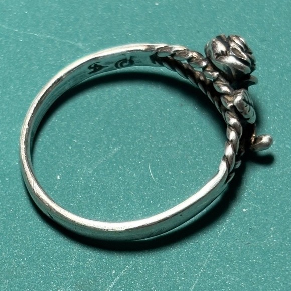 Sterling Silver Rose Flower Ring Twisted Rope Band Vintage - Picture 3 of 5